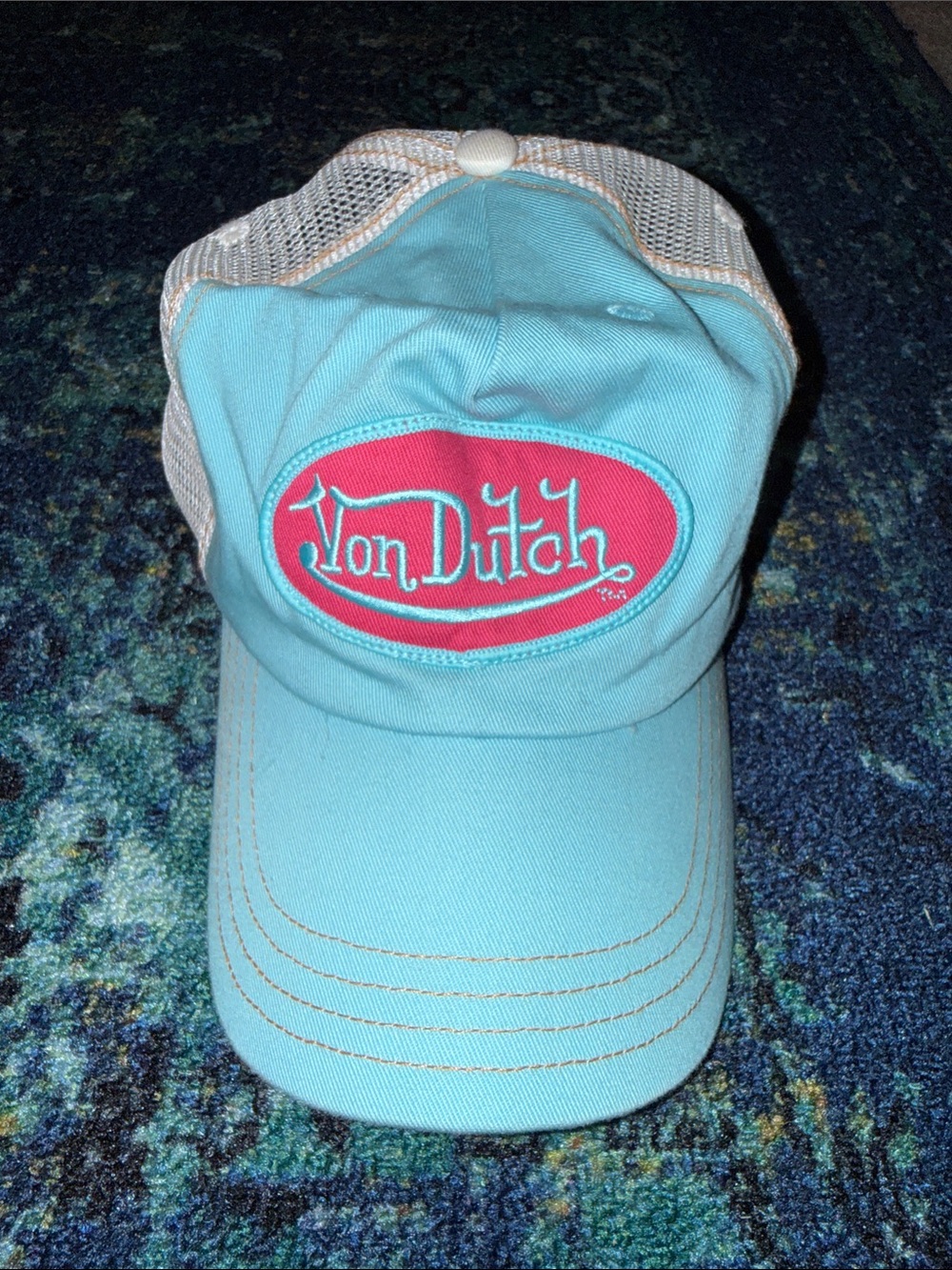 Von Dutch Aqua Cap with Pink Logo Patch